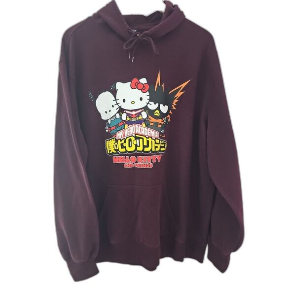 Sanrio My Hero Academia Hello Kitty & Friends Maroon Hooded Sweatshirt Sz 2XL - Picture 1 of 14